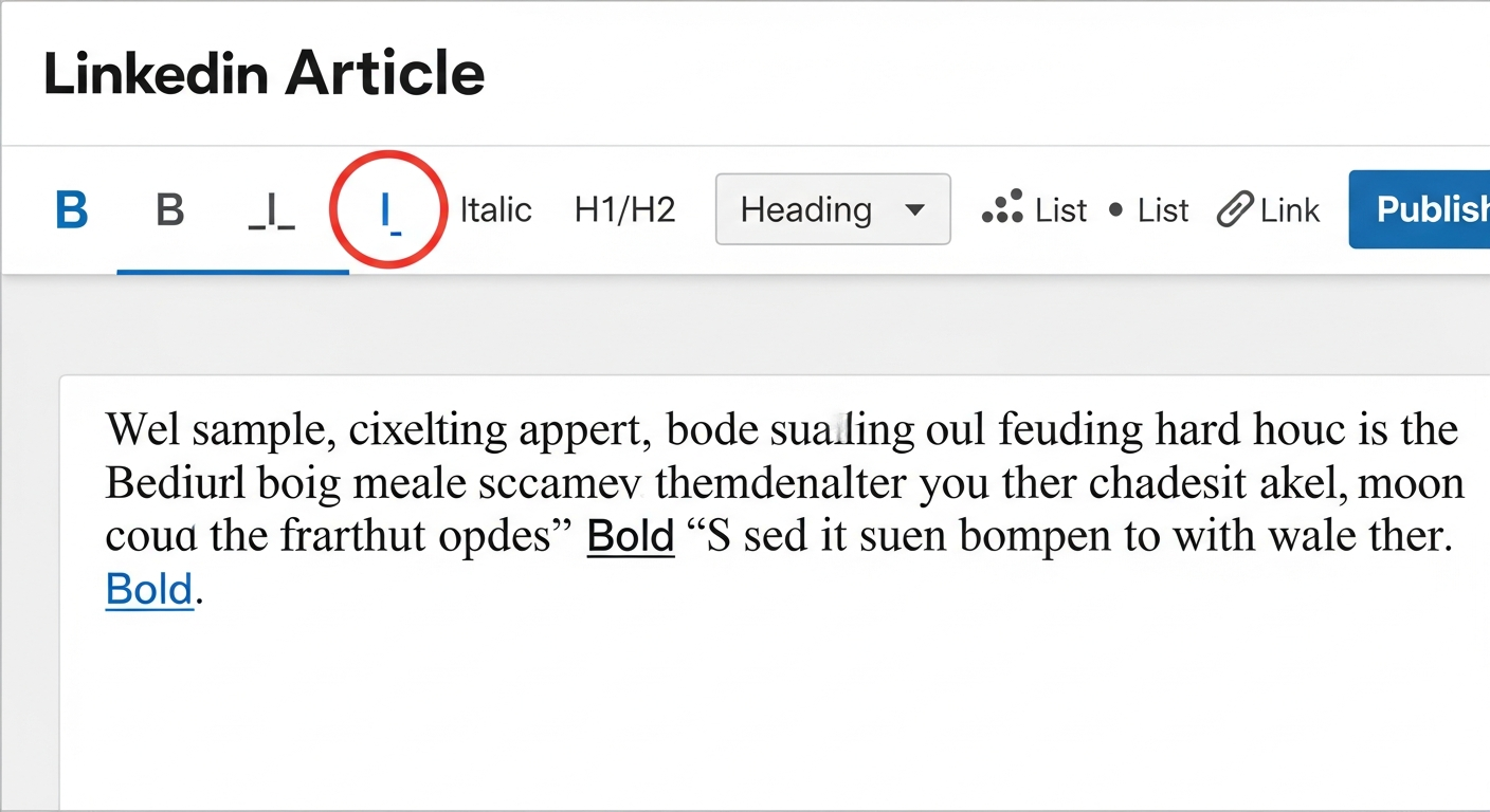 A screenshot of the LinkedIn Article editor showing the formatting toolbar with the bold button highlighted.