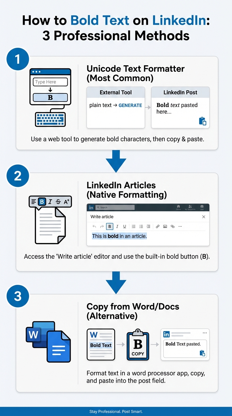 Three methods to bold text on LinkedIn